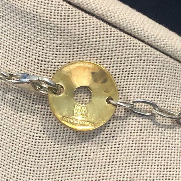 ROBERT LEE MORRIS Two Tone Hammered Sterling Silver Brass Modern Necklace - Picture 4 of 9